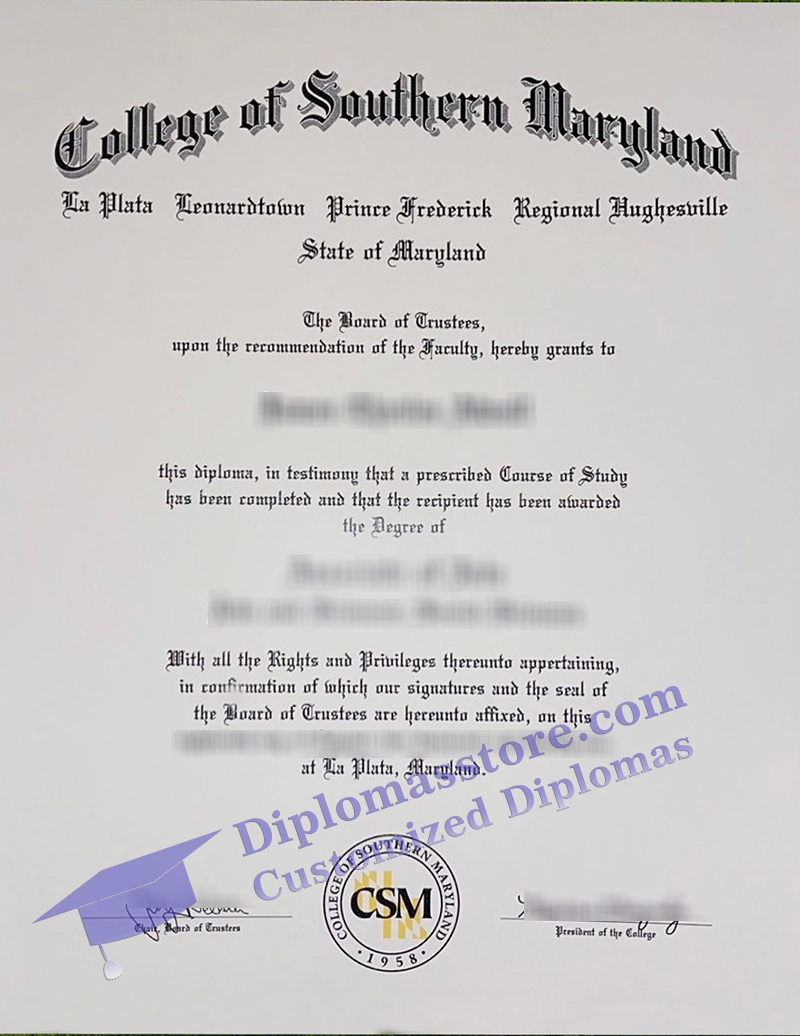 College of Southern Maryland diploma