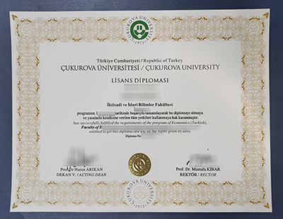 Çukurova University degree certificate