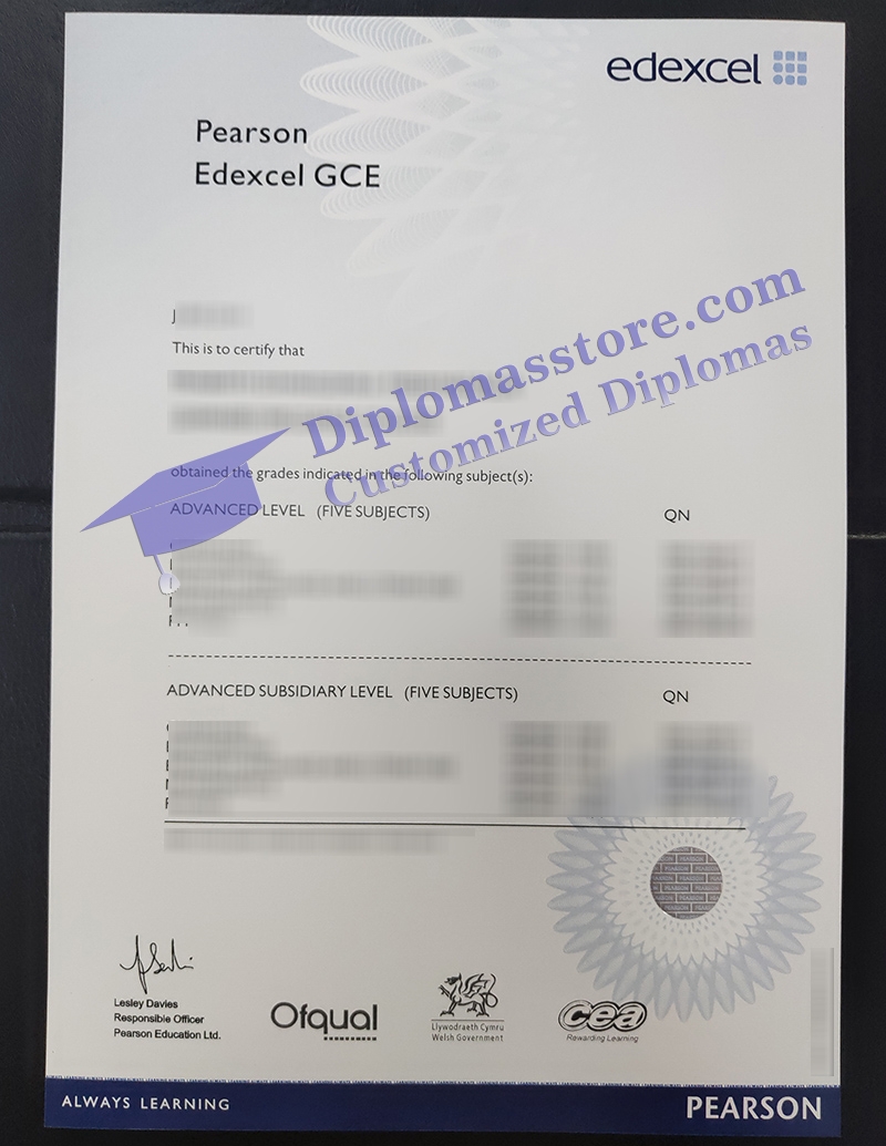 Edexcel GCE certificate, Edexcel A Level certificate,