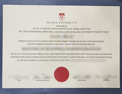 McGill University diploma certificate