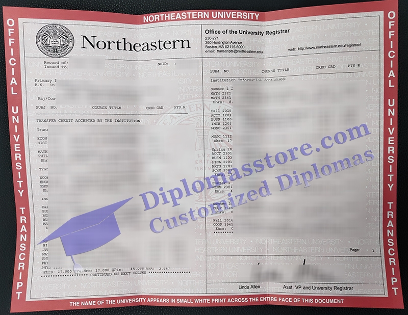 Northeastern University transcript