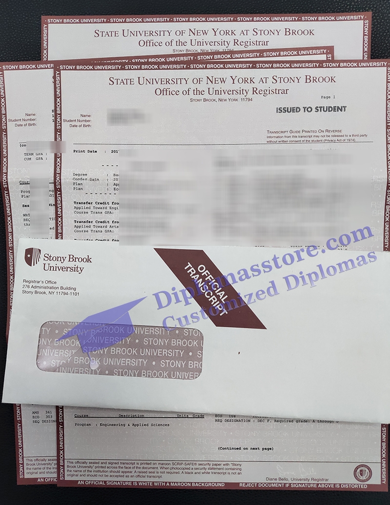 Stony Brook University transcript, SUNY Stony brook sealed transcript,