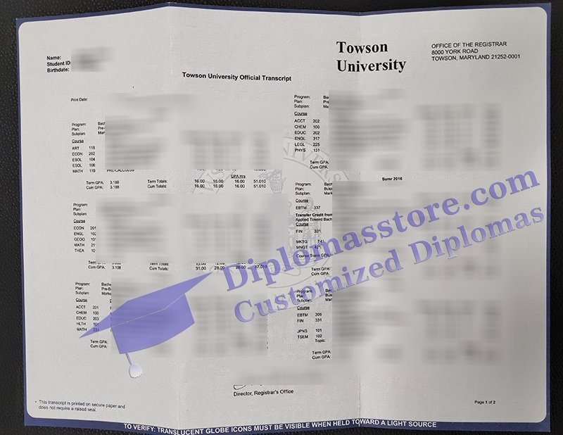 Towson University transcript