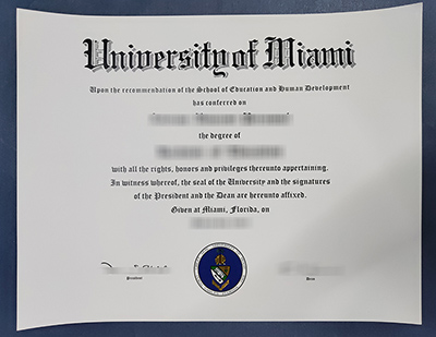 University of Miami diploma certificate