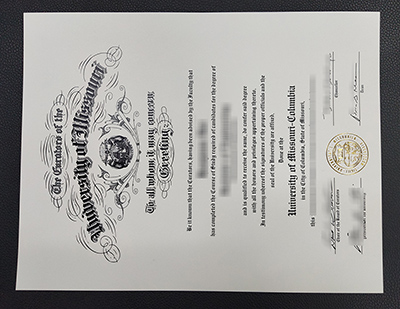 University of Missouri Columbia diploma certificate