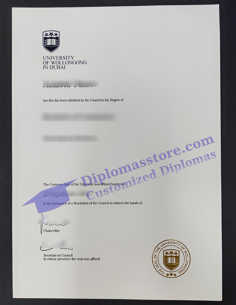 University of Wollongong in Dubai degree, UOWD diploma,