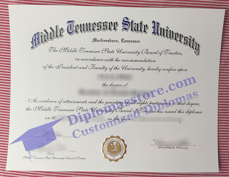 Middle Tennessee State University diploma, MTSU degree certificate,