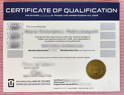 buy Ontario College of Trades certificate
