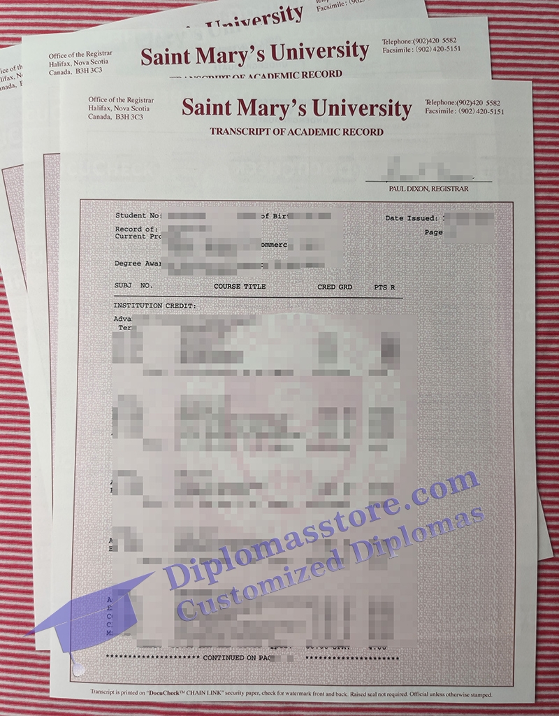 Saint Mary's University transcript, SMU certificate,
