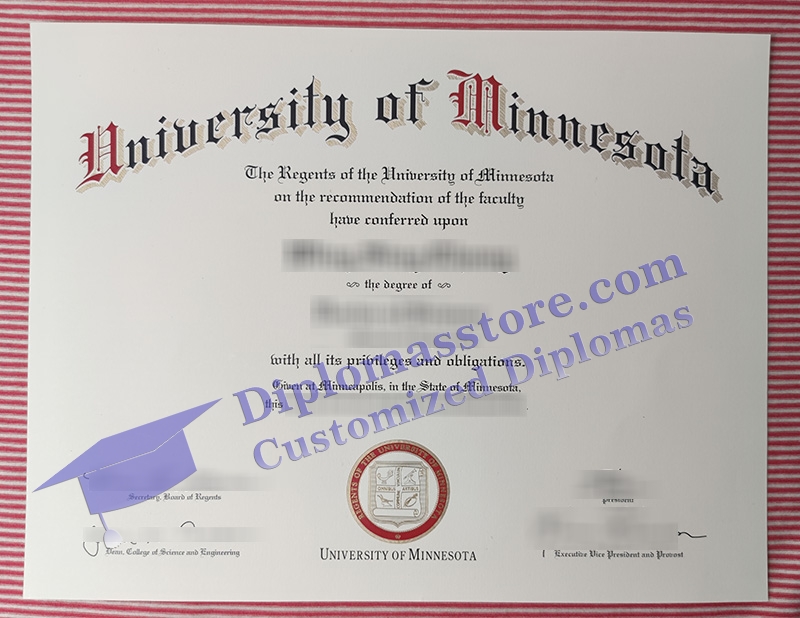 University of Minnesota diploma, University of Minnesota certificate,