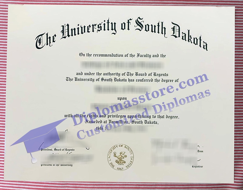 University of South Dakota diploma, University of South Dakota certificate,