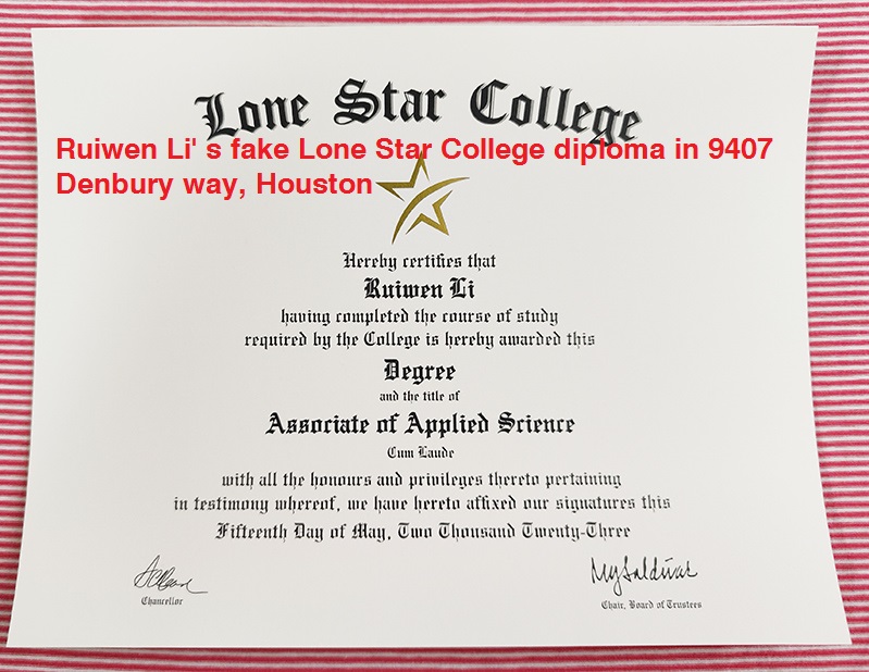 fake Lone Star College diploma Ruiwen Li