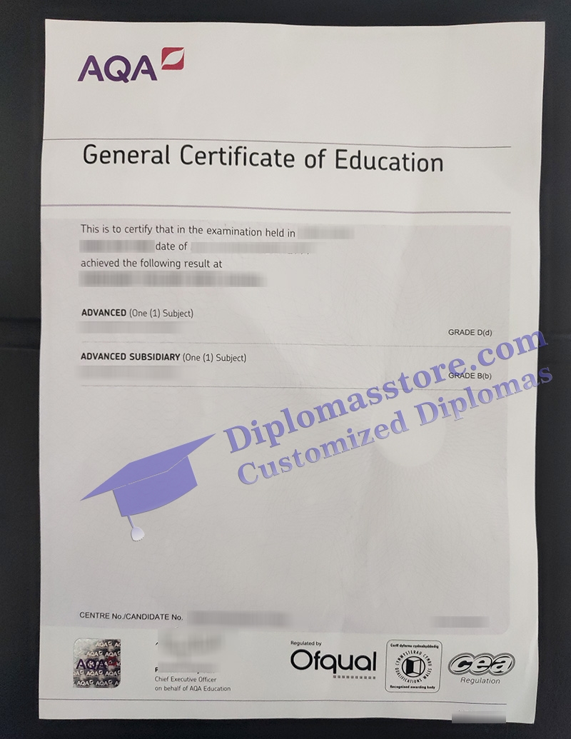 AQA GCE certificate, AQA A level certificate,