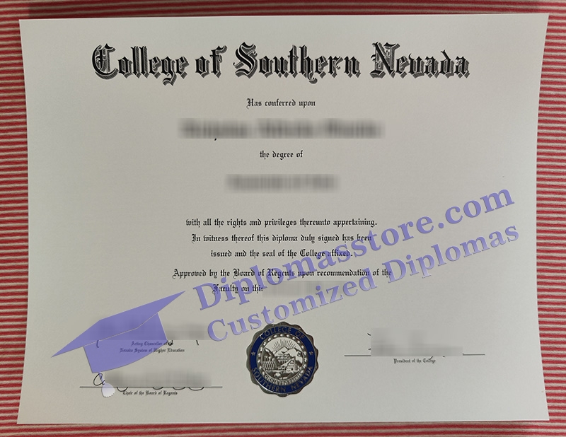 College of Southern Nevada diploma, CSN certificate,