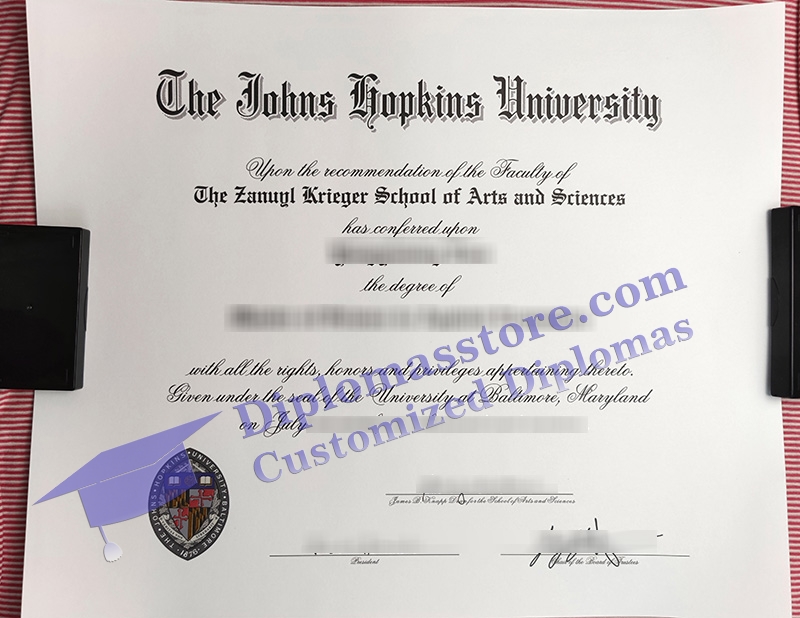 Johns Hopkins University diploma, Johns Hopkins University certificate,