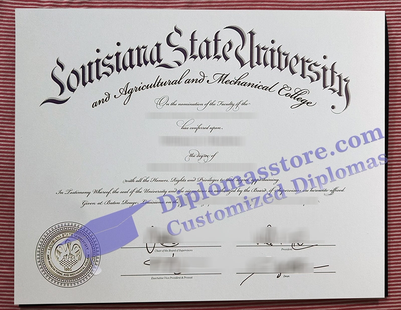 Louisiana State University diploma, Louisiana State University certificate,