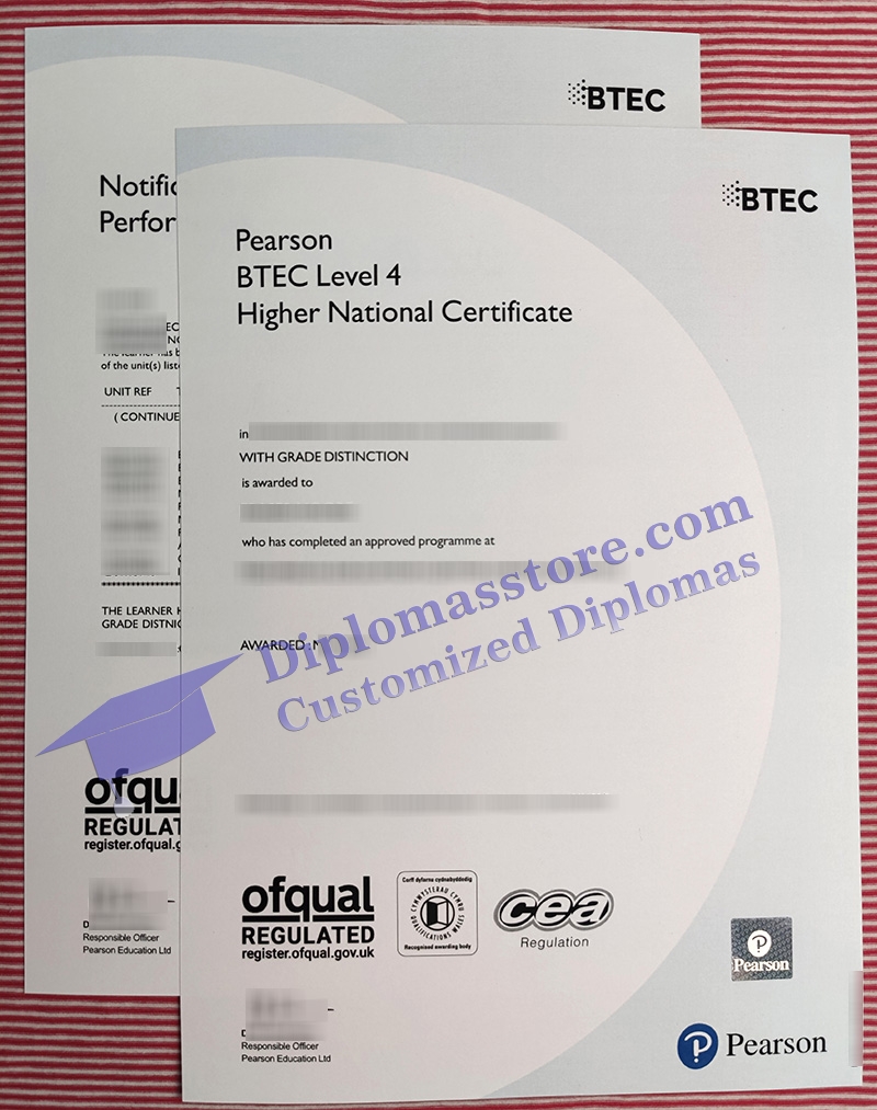 BTEC HNC certificate, Pearson Higher National Certificate,