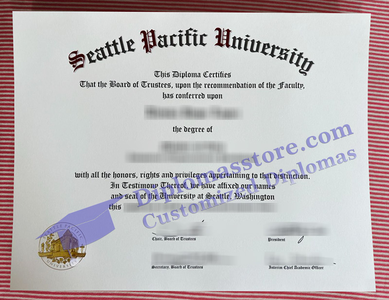 Seattle Pacific University diploma, Seattle Pacific University certificate,