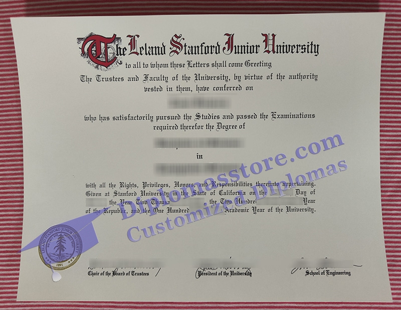 Stanford University diploma, Stanford University certificate,