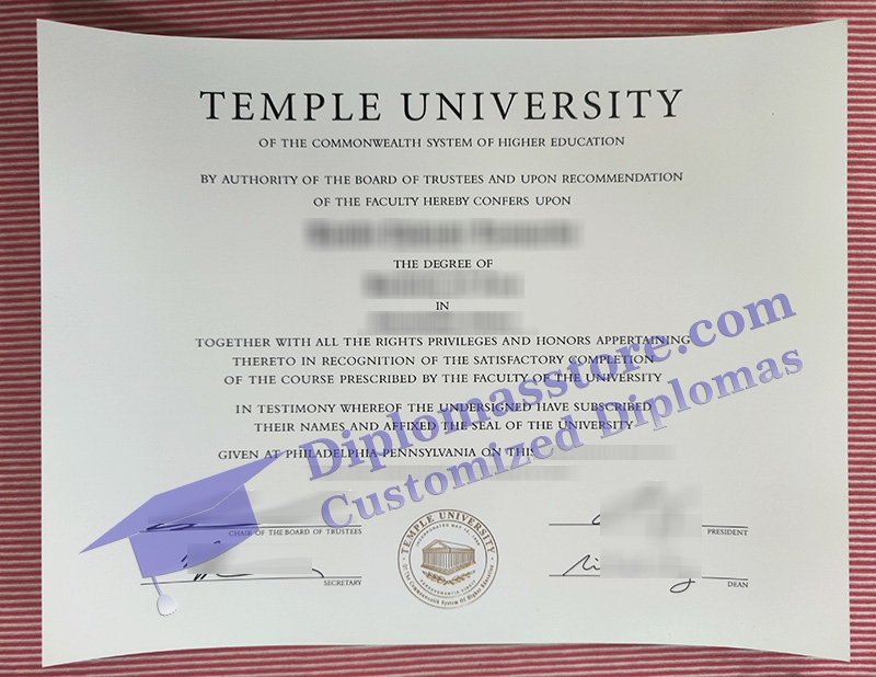 Temple University diploma, Temple University certificate,