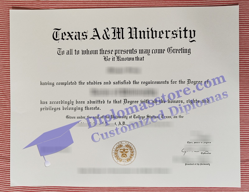 Texas A&M University diploma, Texas A&M University certificate,