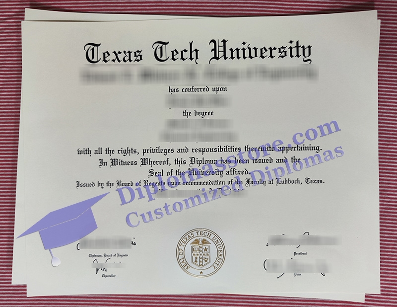 Texas Tech University diploma, Texas Tech University certificate,