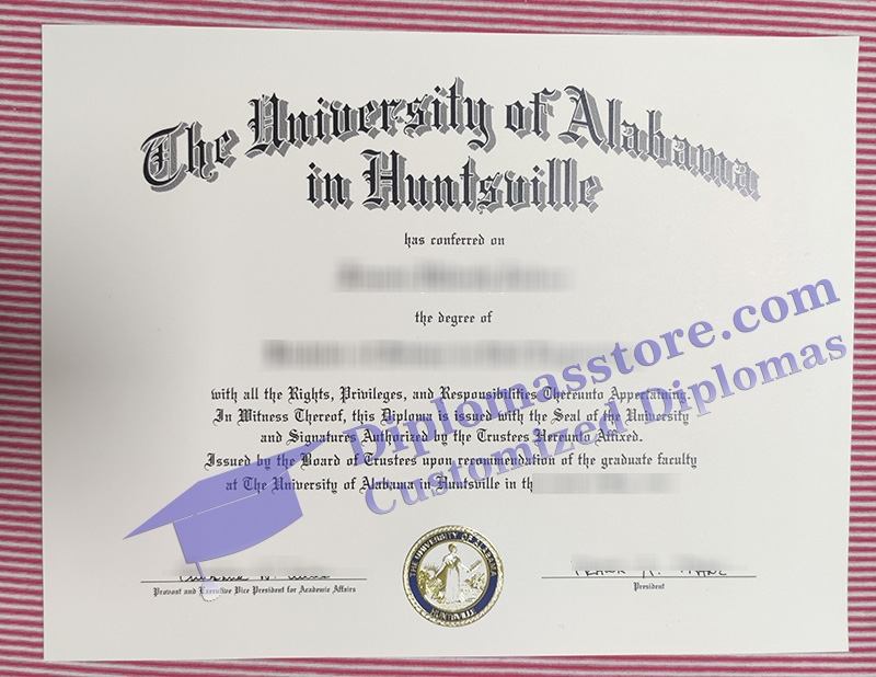 University of Alabama in Huntsville diploma, UAH certificate,