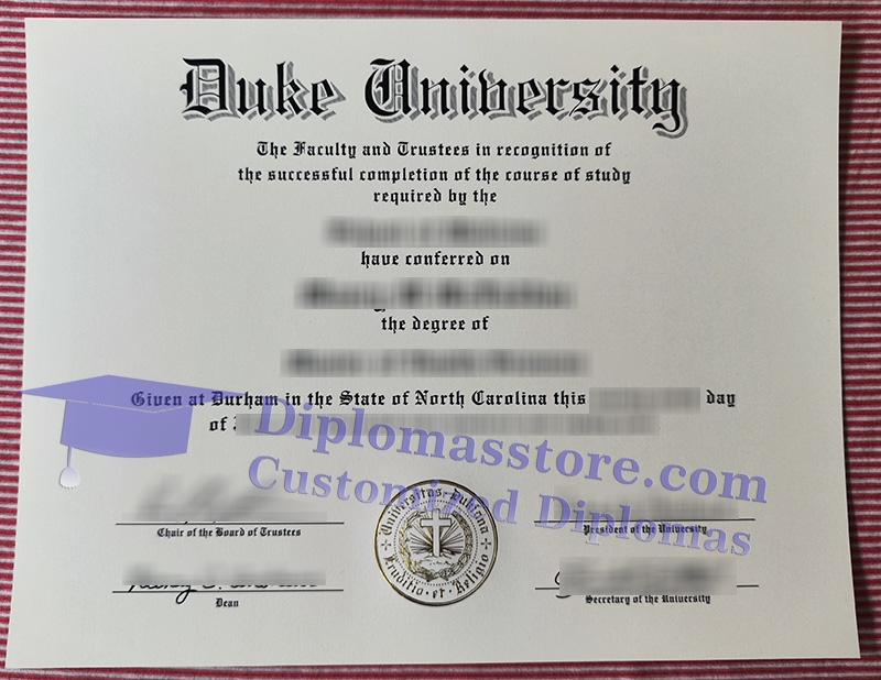 Duke University diploma, Duke University certificate,