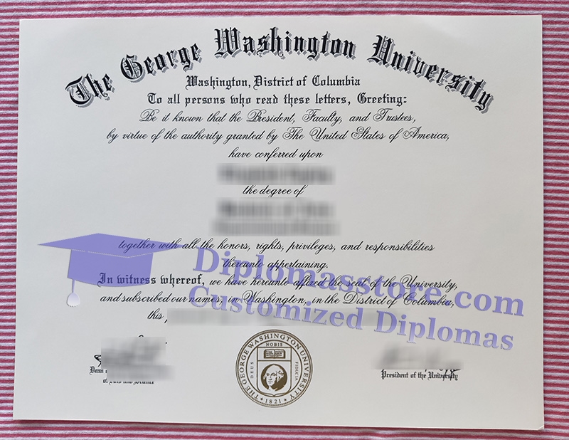 George Washington University diploma, GWU certificate,