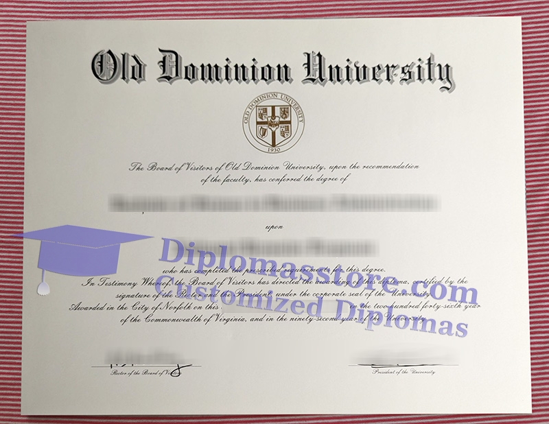 Old Dominion University diploma, Old Dominion University certificate,