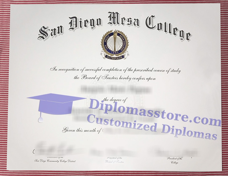 San Diego Mesa College diploma, San Diego Mesa College certificate,