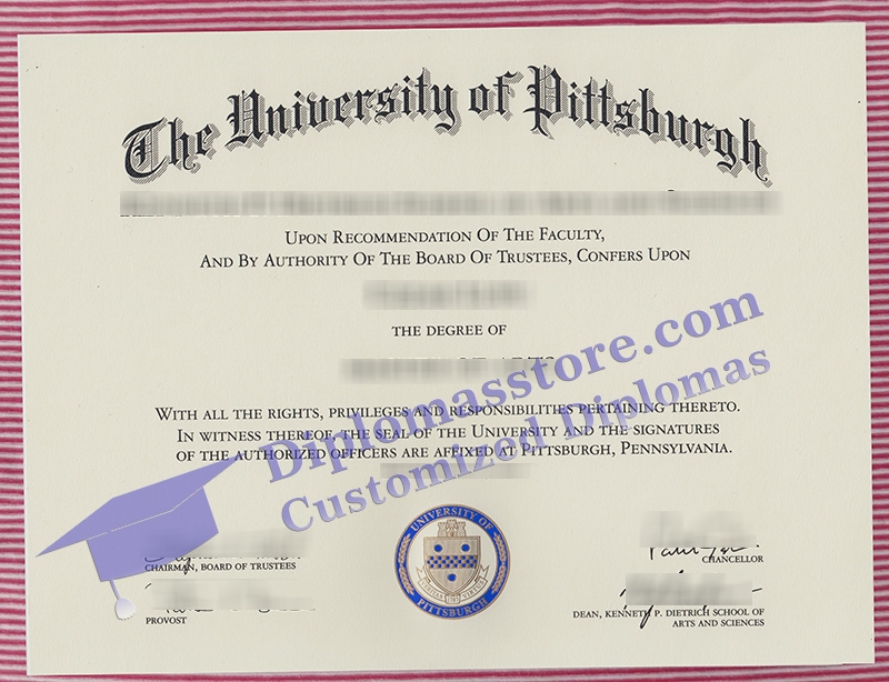 University of Pittsburgh diploma, University of Pittsburgh certificate,