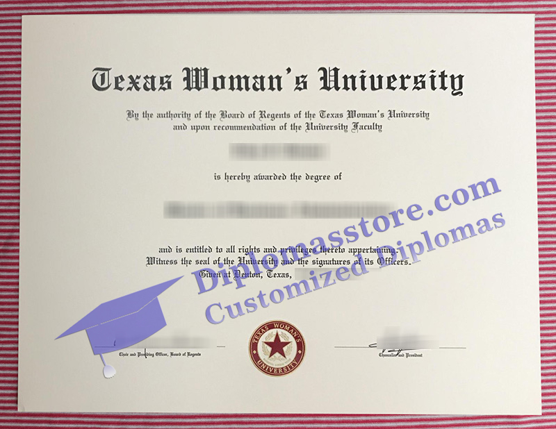 Texas Woman's University diploma, Texas Woman's University certificate,