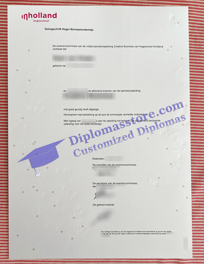 Hogeschool Inholland diploma, Hogeschool Inholland getuigschrift,