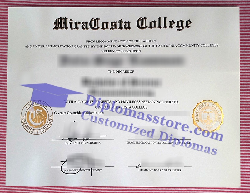 MiraCosta College diploma, MiraCosta College certificate,