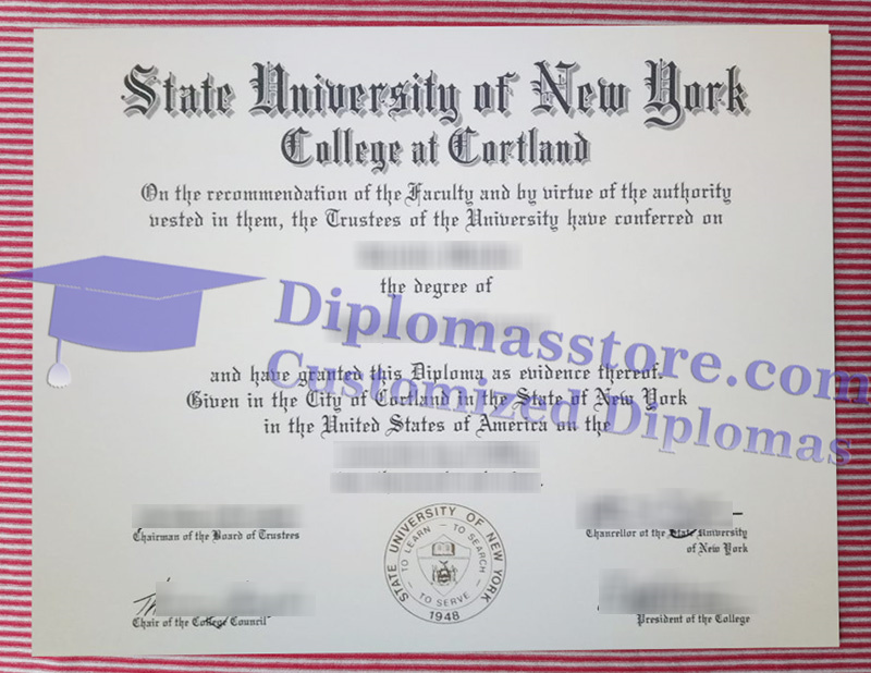 SUNY Cortland diploma, SUNY College at Cortland degree,