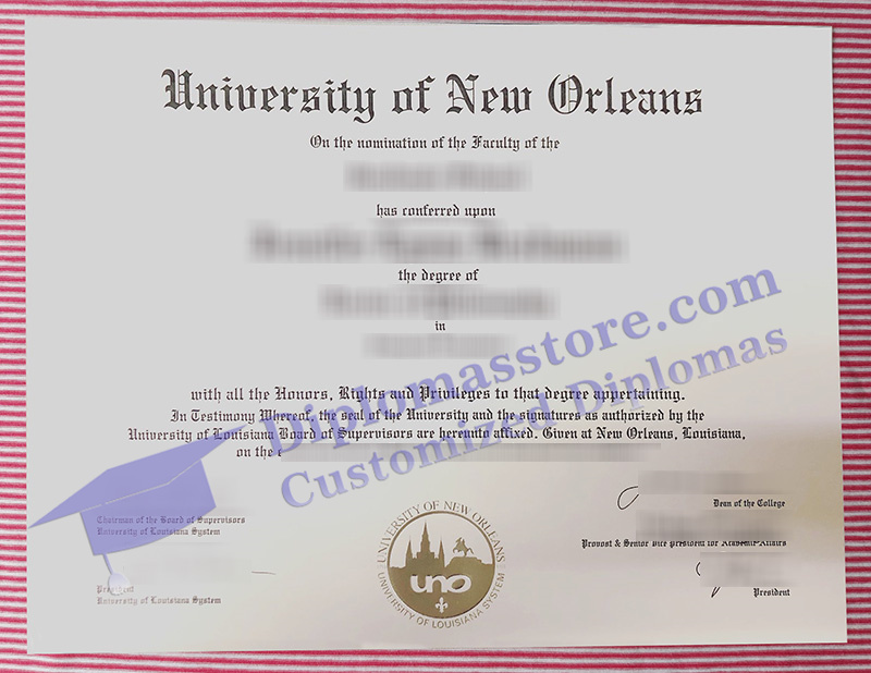 University of New Orleans diploma, University of New Orleans degree,