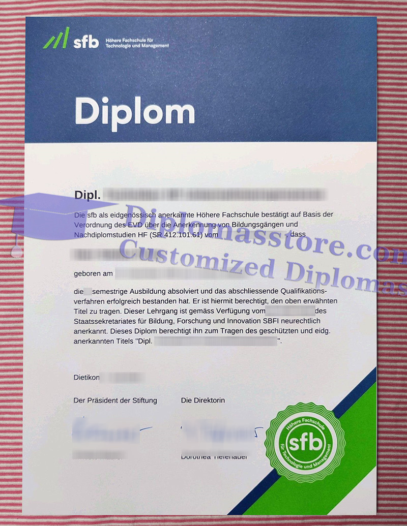 sfb Höhere Fachschule diplom, sfb Höhere Fachschule für Technologie und Management certificate,