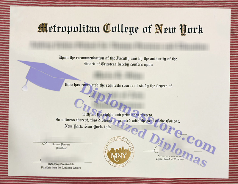 Metropolitan College of New York diploma, Metropolitan College of New York certificate,