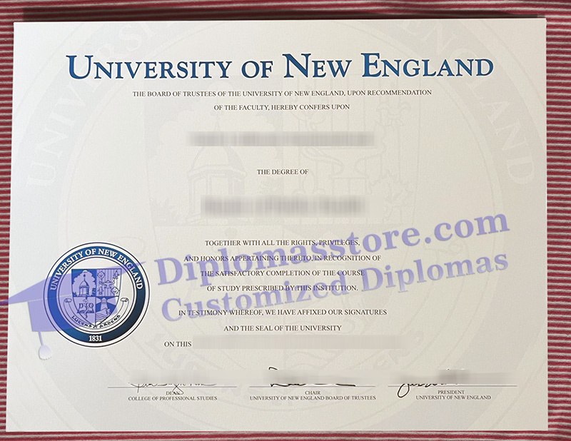 University of New England diploma, University of New England certificate,