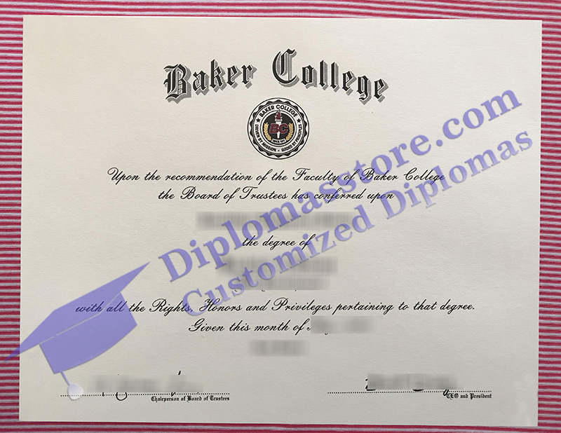 Baker College diploma, Baker College certificate,