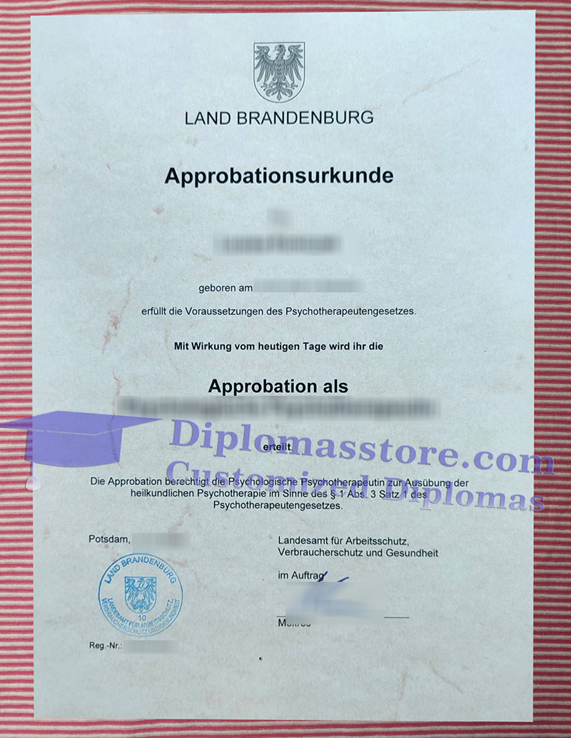 Land Brandenburg approbationsurkunde, Land Brandenburg certificate,