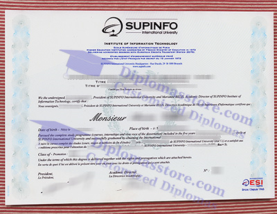 SUPINFO International University certificate